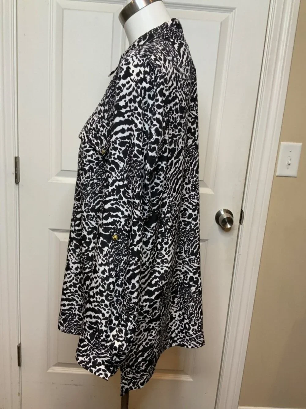Michael Kors Black White Leopard Print Zip-Up Jacket Size XL